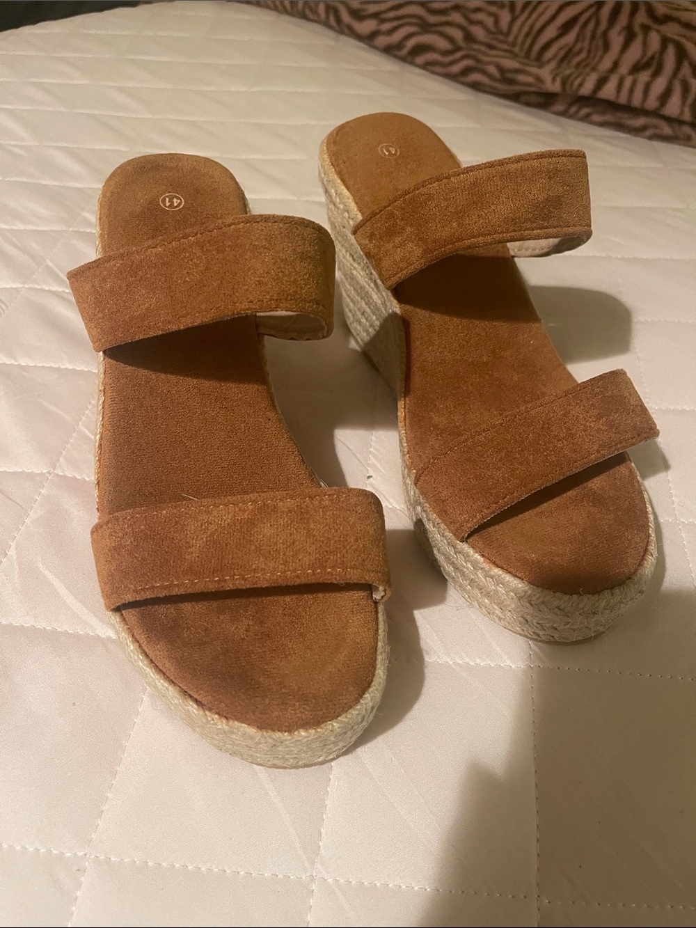 NewSuede  Espadrille Wedge Sandals - Brown uppers, jute sides. Size 9
